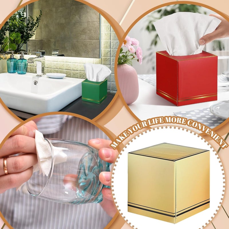 Fourluoo 12 Pack Facial Tissues Cube Boxes Face Box 600 Sheets 3 Ply Soft Paper Square Tissues Bulk for Car Pocket Toilet Household Bedroom Family(Red Green Gold) - Image 5